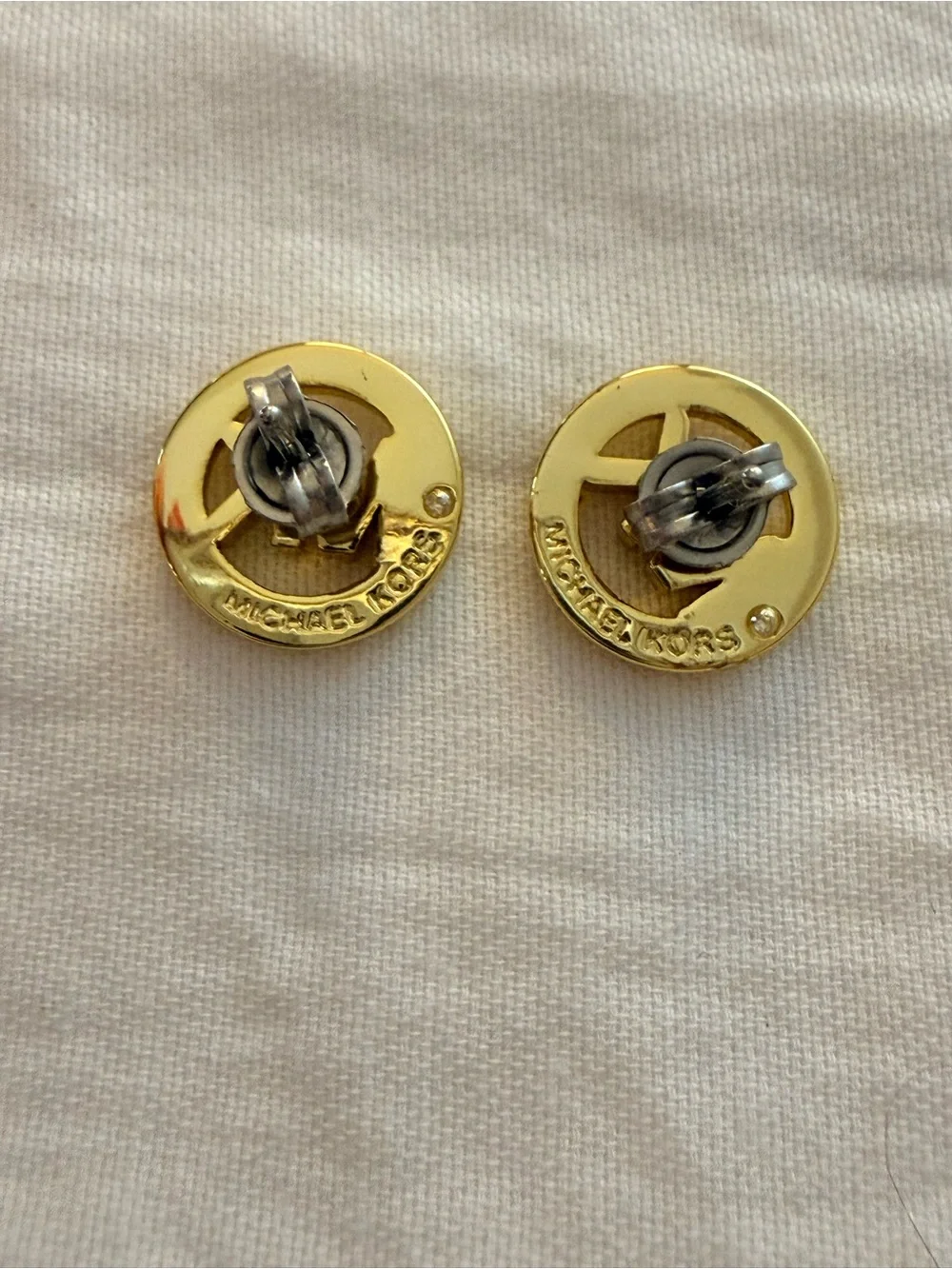 Michael Kors Gold-Tone Crystal Logo Stud Earrings -